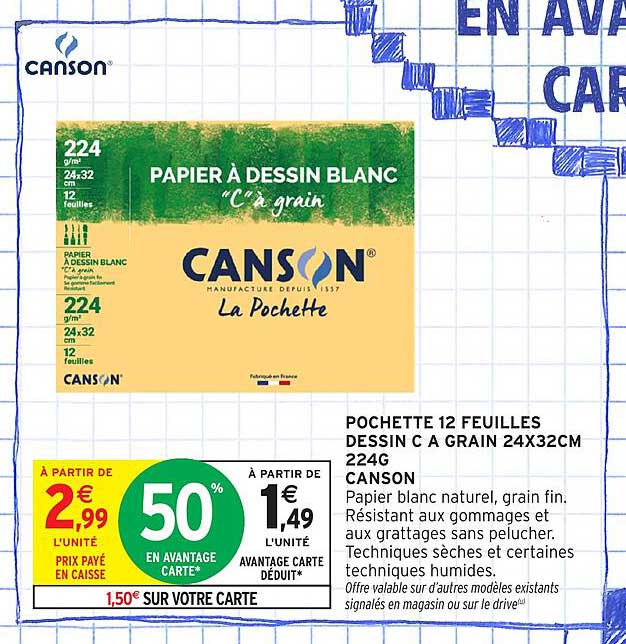 POCHETTE 12 FEUILLES DESSIN C A GRAIN 24X32CM 224G