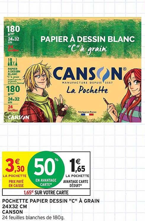 POCHETTE PAPIER DESSIN "C" À GRAIN 24X32 CM CANSO