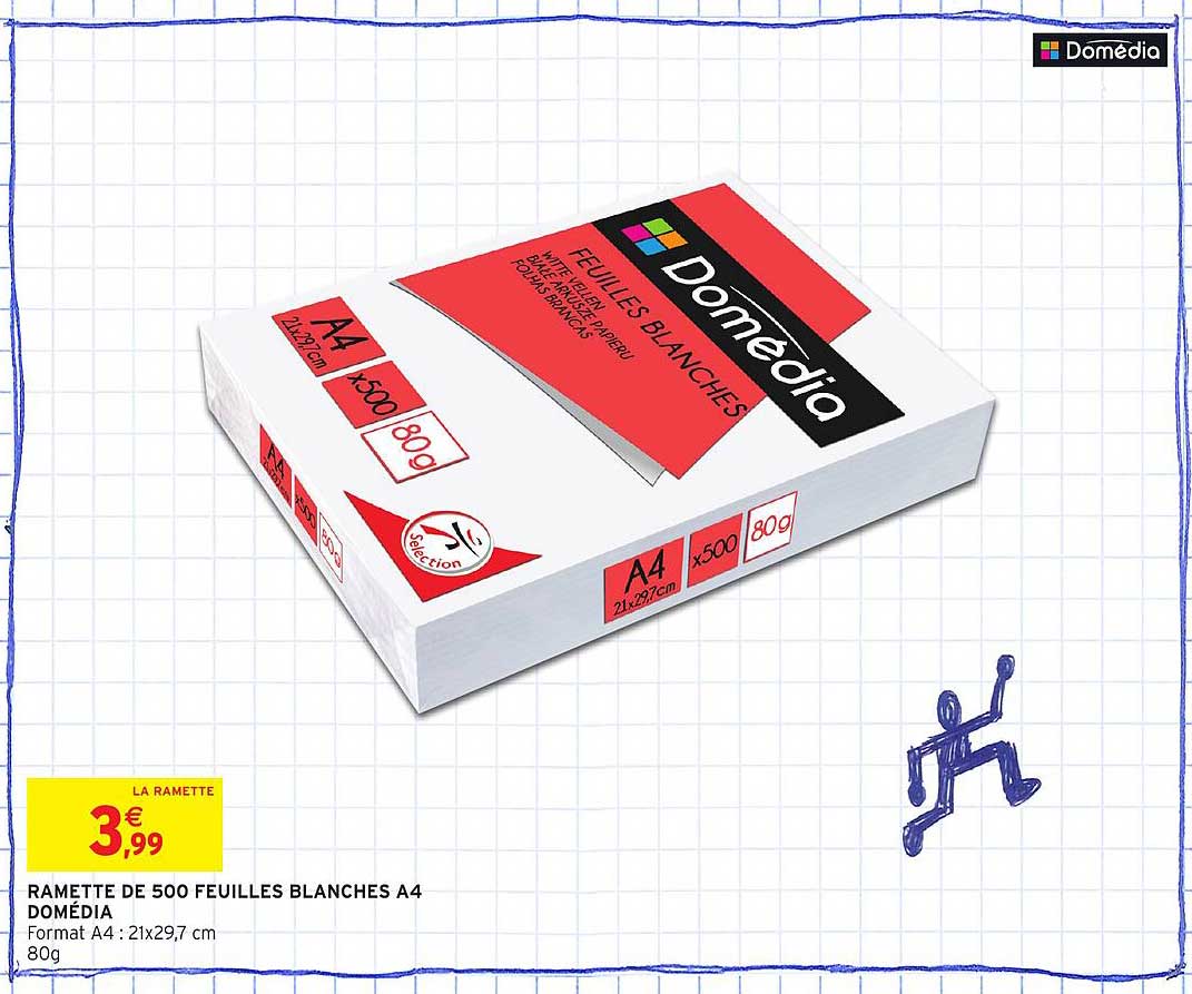 RAMETTE DE 500 FEUILLES BLANCHES A4 DOMÉDIA