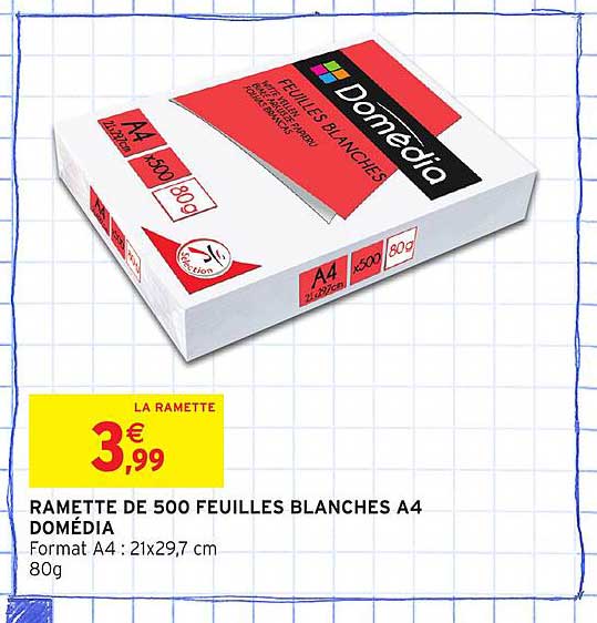 RAMETTE DE 500 FEUILLES BLANCHES A4 DOMÉDIA