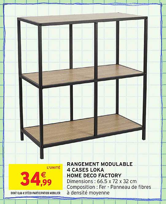 RANGEMENT MODULABLE 4 CASES LOKA