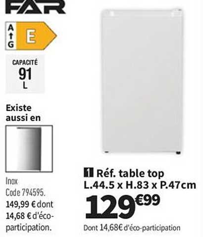 Réf. table top L.44.5 x H.83 x P.47cm