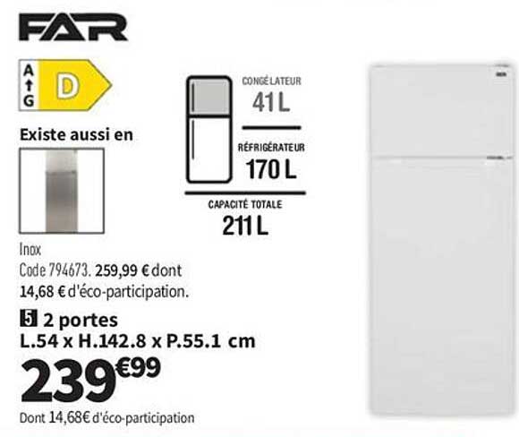 Réfrigérateur FAR 2 portes L.54 x H.142.8 x P.55.1 cm