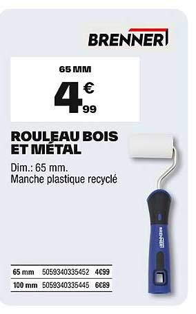 Rouleau bois et métal 65 mm