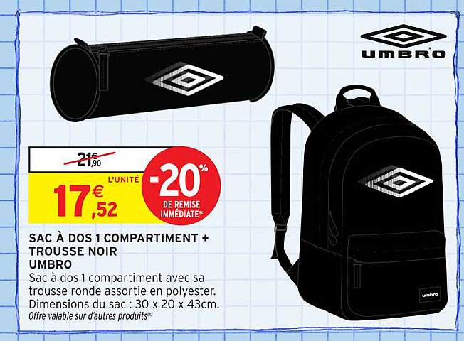 SAC À DOS 1 COMPARTIMENT + TROUSSE NOIR UMBRO