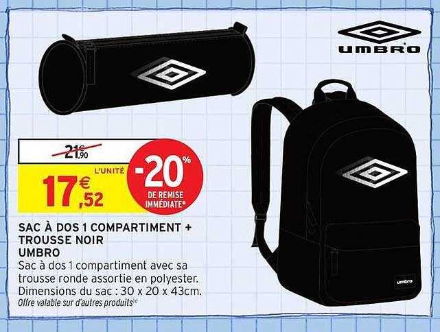 SAC À DOS 1 COMPARTIMENT + TROUSSE NOIR UMBRO