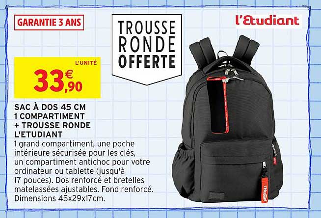 Sac à dos 45 cm + trousse ronde offerte