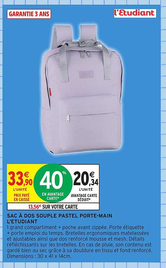 SAC À DOS SOUPLE PASTEL PORTE-MAIN L'ÉTUDIANT