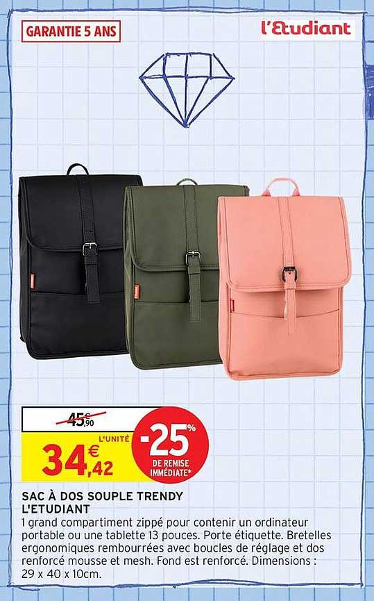 SAC À DOS SOUPLE TRENDY L'ÉTUDIANT