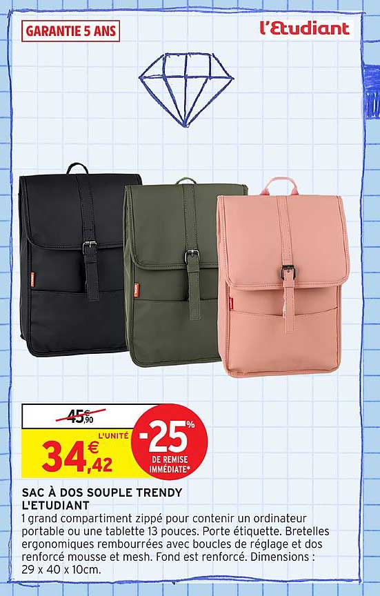 SAC À DOS SOUPLE TRENDY L'ÉTUDIANT
