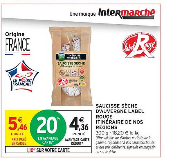 SAUCISSE SÈCHE D'AUVERGNE LABEL ROUGE ITINÉRAIRE DE NOS RÉGIONS