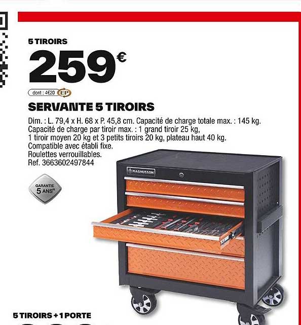 SERVANTE 5 TIROIRS