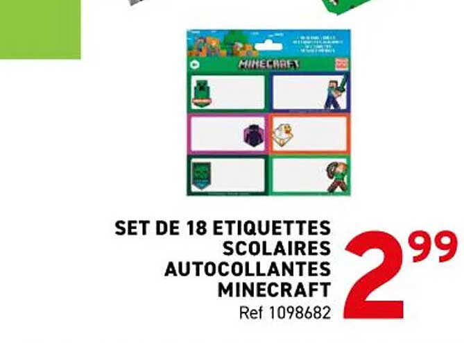 SET DE 18 ETIQUETTES SCOLAIRES AUTOCOLLANTES MINECRAFT