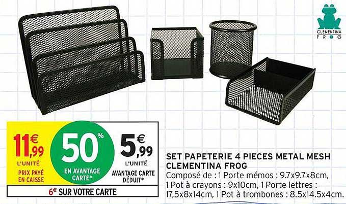 SET PAPETERIE 4 PIECES METAL MESH CLEMENTINA FROG