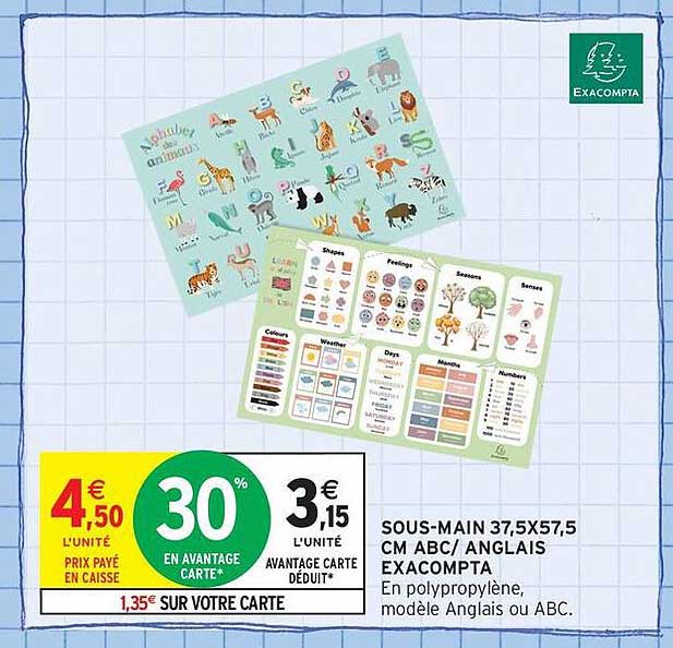 SOUS-MAIN 37,5X57,5 CM ABC/ ANGLAIS EXACOMPTA