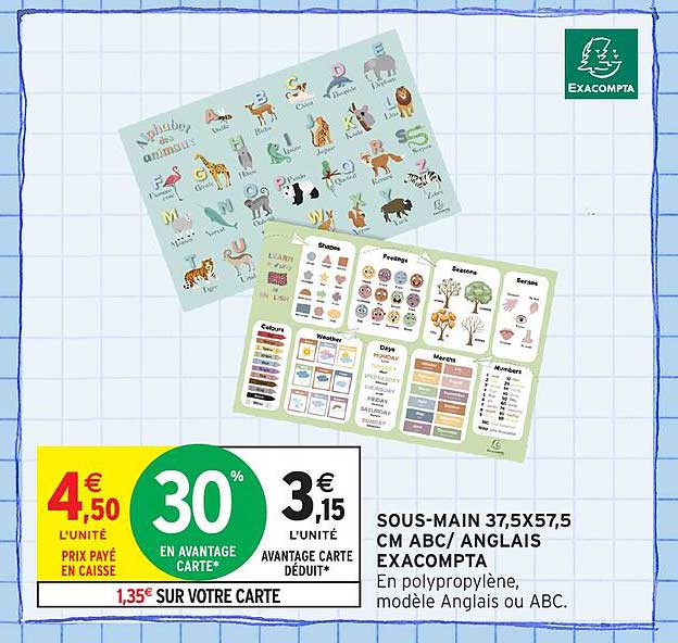 SOUS-MAIN 37,5X57,5 CM ABC/ ANGLAIS EXACOMPTA