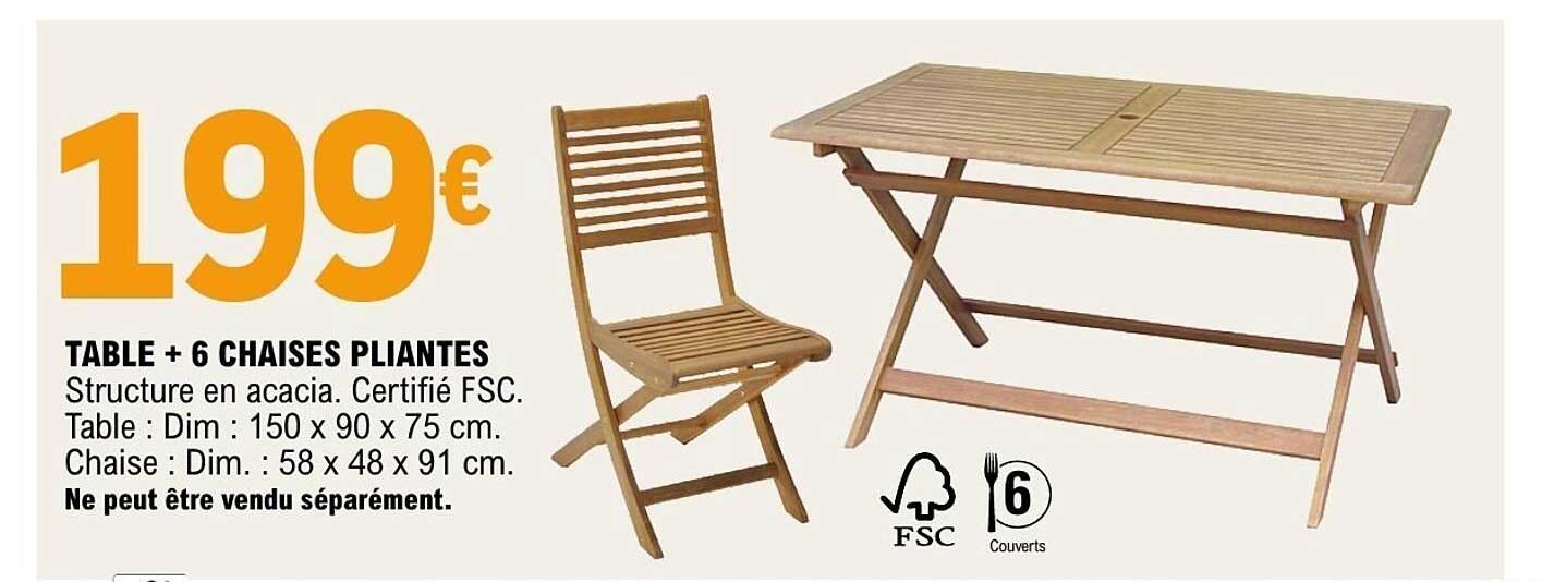 TABLE + 6 CHAISES PLIANTES