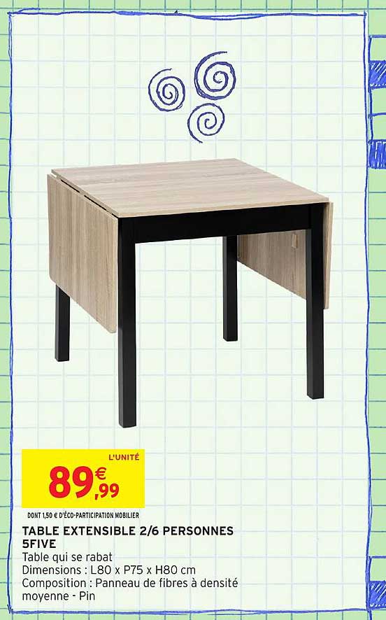 TABLE EXTENSIBLE 2/6 PERSONNES 5FIVE