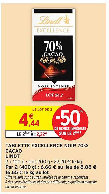 TABLETTE EXCELLENCE NOIR 70% CACAO