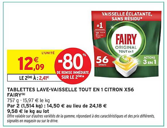TABLETTES LAVE-VAISSELLE TOUT EN 1 CITRON X56 FAIRY