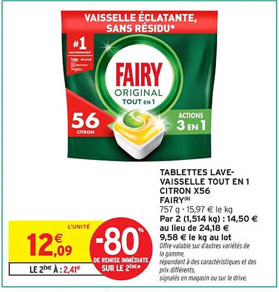 TABLETTES LAVE-VAISSELLE TOUT EN 1 CITRON X56 FAIRY
