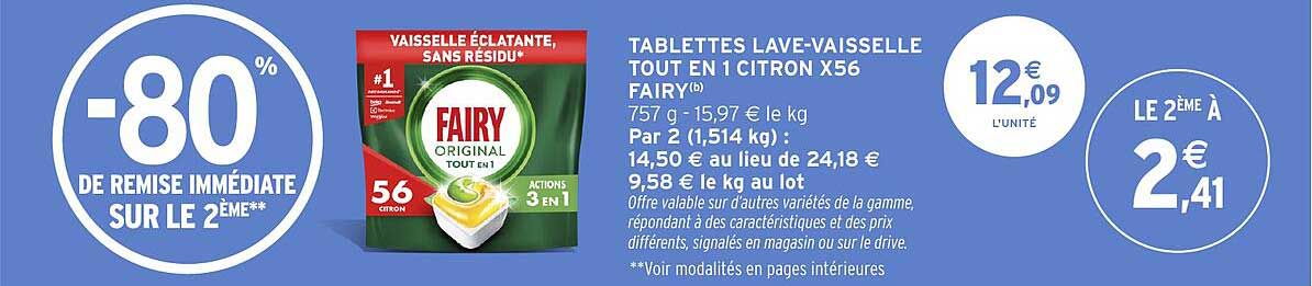 TABLETTES LAVE-VAISSELLE TOUT EN 1 CITRON X56 FAIRY