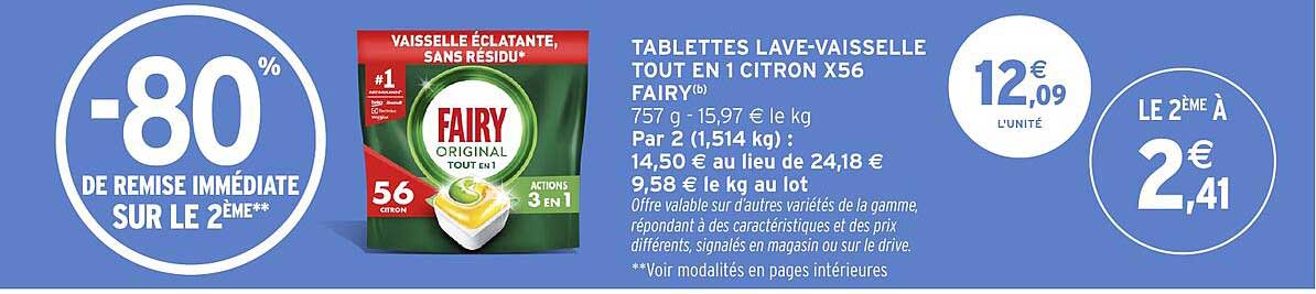 TABLETTES LAVE-VAISSELLE TOUT EN 1 CITRON X56 FAIRY