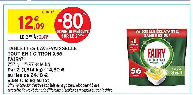 TABLETTES LAVE-VAISSELLE TOUT EN 1 CITRON X56 FAIRY