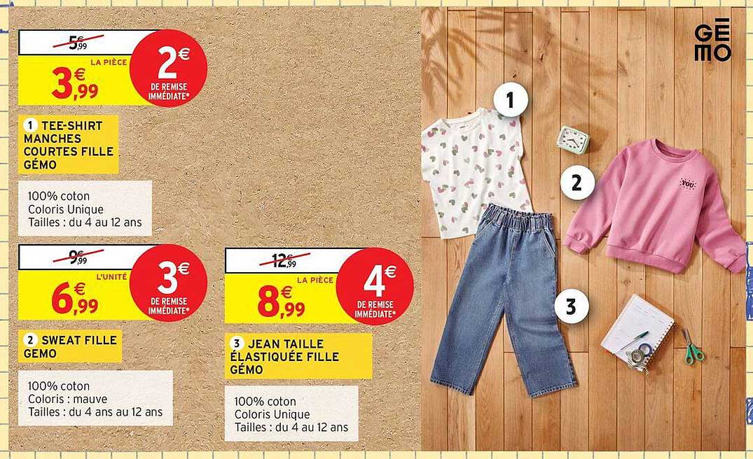 Tee-shirt manches courtes fille GÉMO