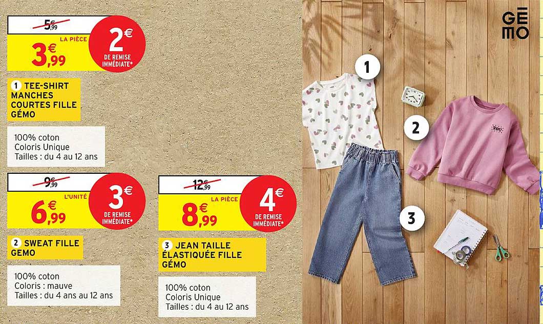 TEE-SHIRT MANCHES COURTES FILLE GÉMO