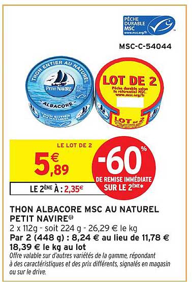 THON ALBACORE MSC AU NATUREL PETIT NAVIRE