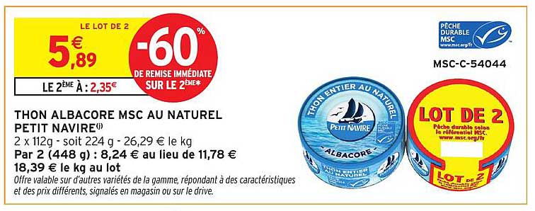 THON ALBACORE MSC AU NATUREL PETIT NAVIRE