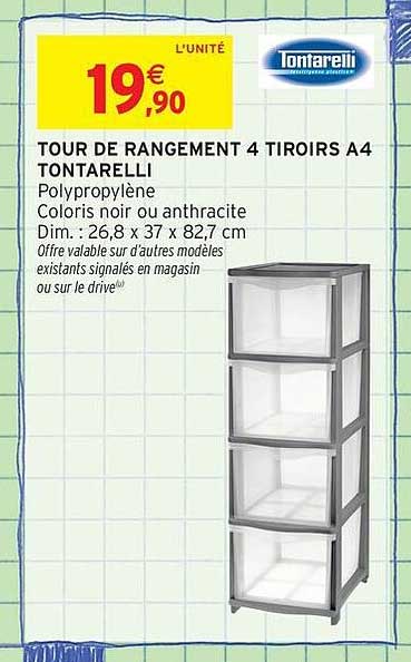 TOUR DE RANGEMENT 4 TIROIRS A4 TONTARELLI