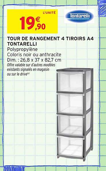 TOUR DE RANGEMENT 4 TIROIRS A4 TONTARELLI