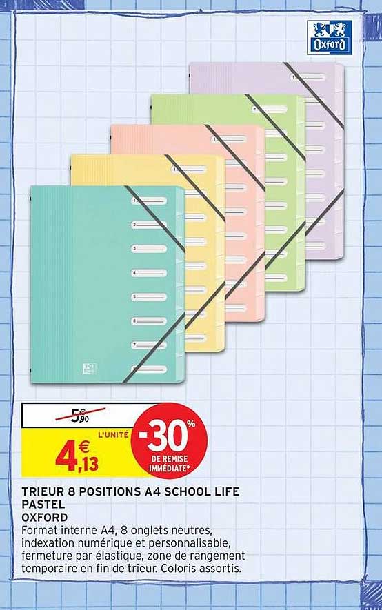 TRIEUR 8 POSITIONS A4 SCHOOL LIFE PASTEL OXFORD