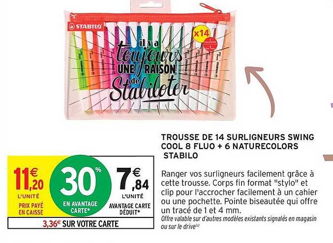 TROUSSE DE 14 SURLIGNEURS SWING COOL 8 FLUO + 6 NATURECOLORS STABILO