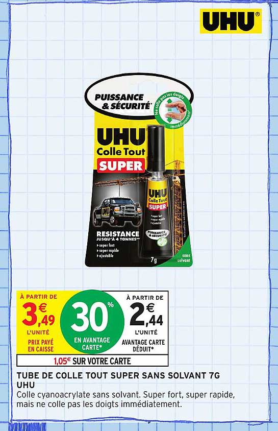 TUBE DE COLLE TOUT SUPER SANS SOLVANT 7G UHU