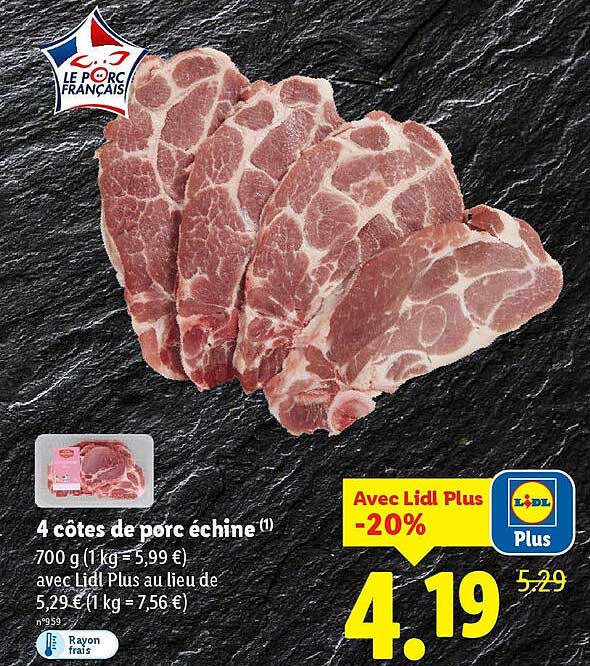 4 côtes de porc échine