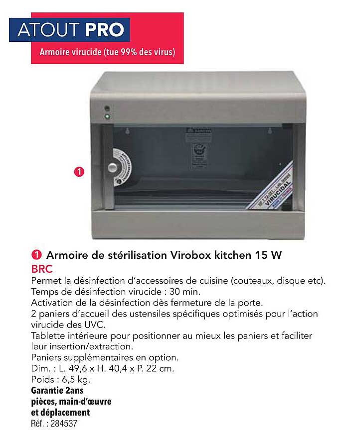 Armoire de stérilisation Virobox kitchen 15 W BRC