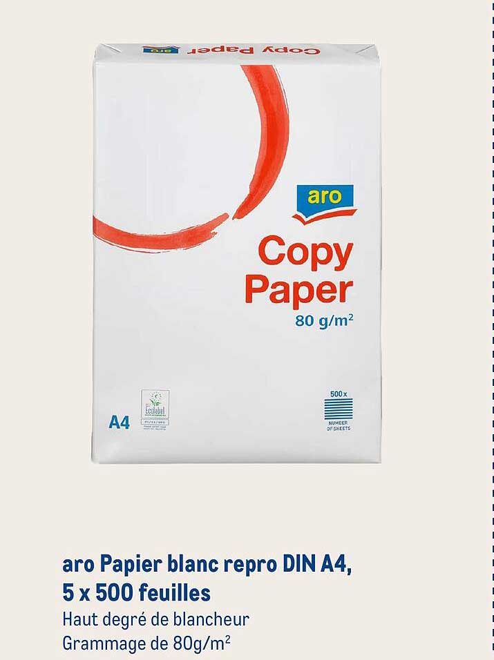 aro Papier blanc repro DIN A4, 5 x 500 feuilles
