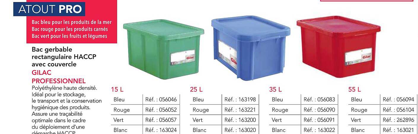 Bac gerbable rectangulaire HACCP avec couvercle