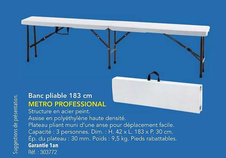 Banc pliable 183 cm METRO PROFESSIONAL