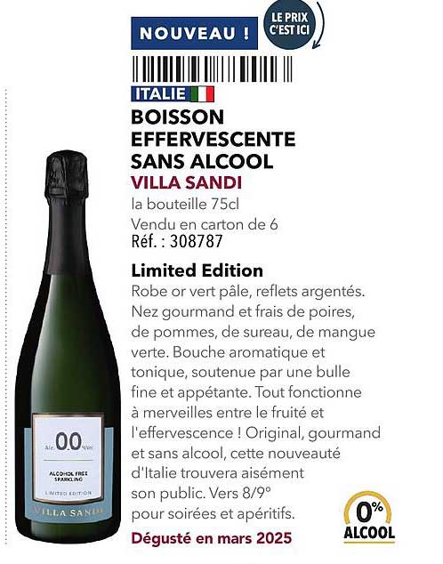 BOISSON EFFERVESCENTE SANS ALCOOL VILLA SANDI