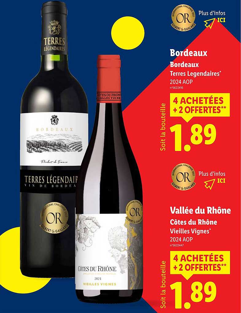 Bordeaux Terres Legendaires 2024 AOP et Côtes du Rhône Vieilles Vignes 2024 AOP