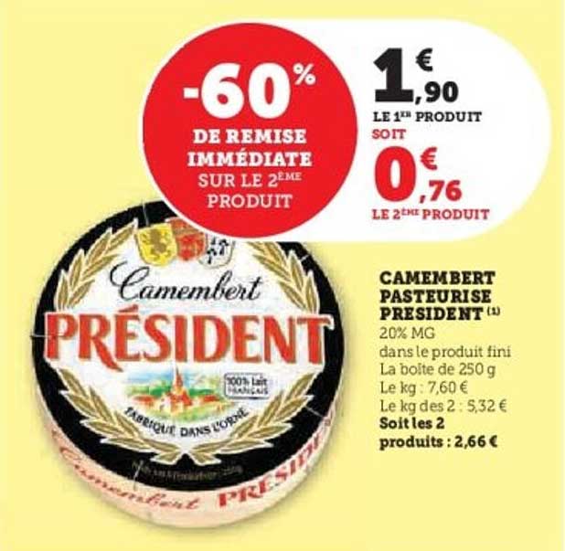 CAMEMBERT PASTEURISÉ PRÉSIDENT