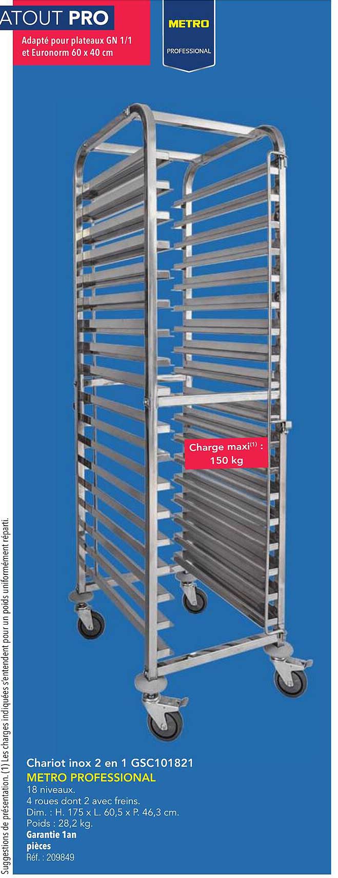 Chariot inox 2 en 1 GSC101821