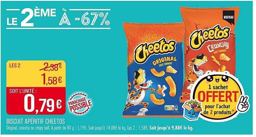 Cheetos Apéritif : 1 sachet offert pour l'achat de 2 produits !