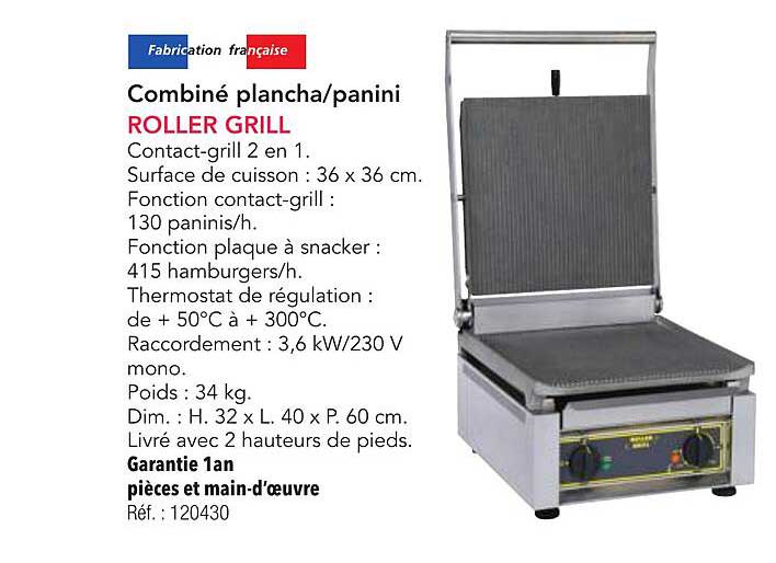 Combiné plancha/panini ROLLER GRILL