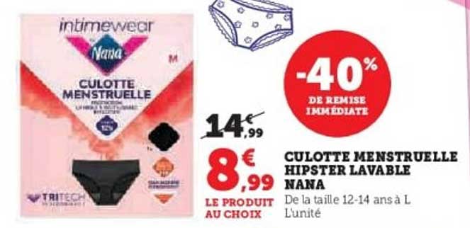 CULOTTE MENSTRUELLE HIPSTER LAVABLE NANA