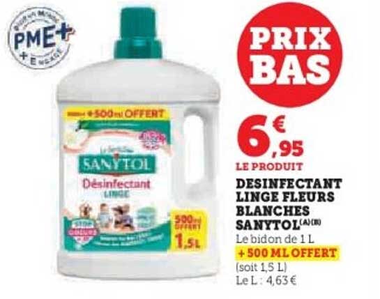 Désinfectant Linge Fleurs Blanches Sanytol 1L + 500ml Offert